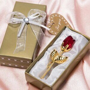 Eternal Red Rose Glass Flower, Gold Stem w/ Box -Anniversary, Valentine's Gift‎